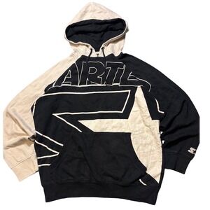 Starter Black Label Mens Hoodie Medium Black Cream Colorblock Large Logo Graphic